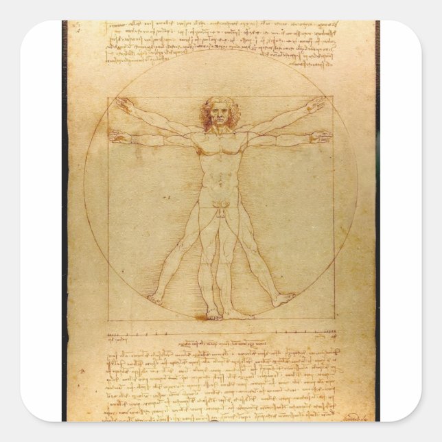 Human Anatomy, Vitruvian Man by Leonardo da Vinci Square Sticker (Front)