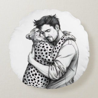Human and Cheetah Bond Monochrome Art Cushion