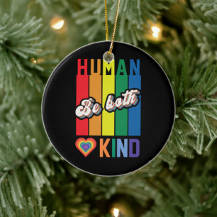 Human Be Kind Rainbow LGBTQ Ceramic Ornament