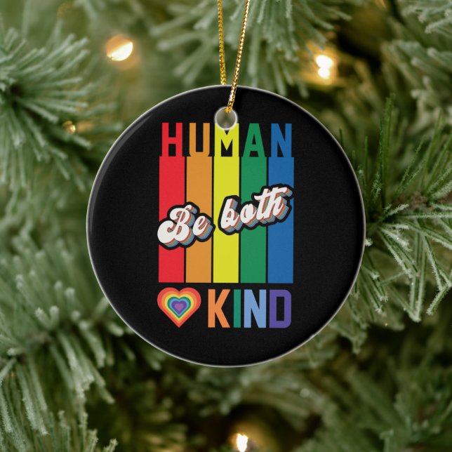 Human | Be Kind | Rainbow | LGBTQ Ceramic Ornament (Tree)