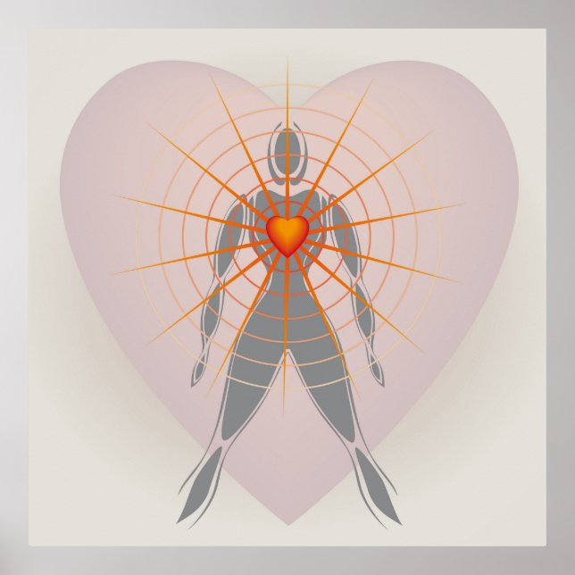 Human Body with Big Heart Radiating Rays of Light Poster (Front)