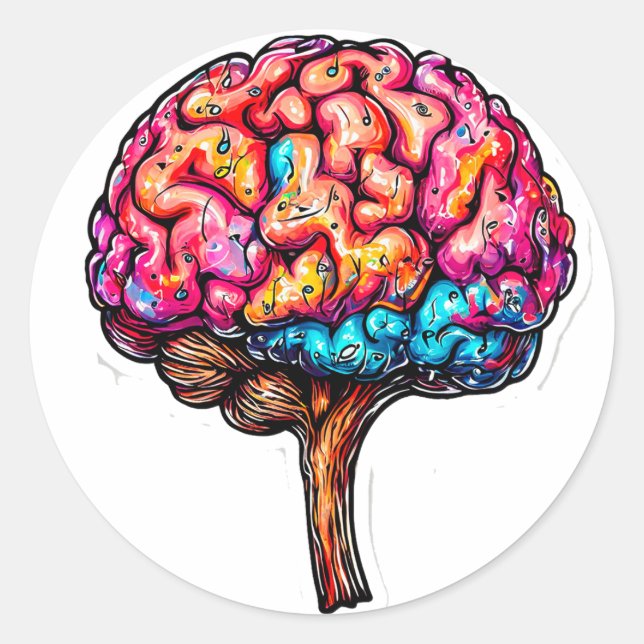 Human brain classic round sticker (Front)