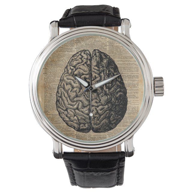 Human Brain Vintage Illustration Dictionary Art Watch (Front)