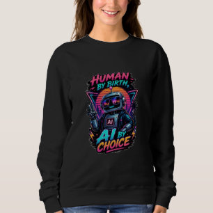 Human By Birth Ai By Choice Funny Neon Robotic Sweatshirt