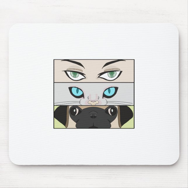 Human, Cat and Dog looking at you Mouse Pad (Front)