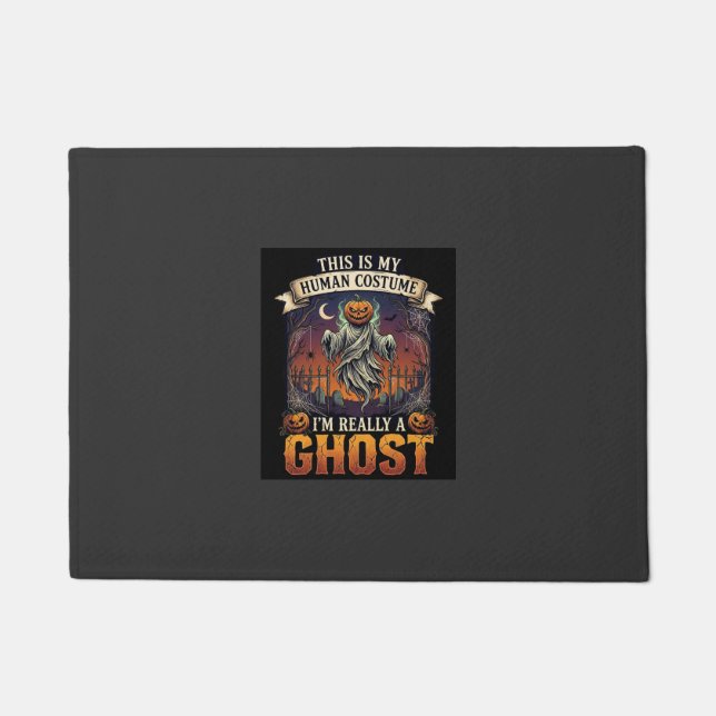 Human Costume Ghost Pumpkin Head Graveyard Spider  Doormat (Front)