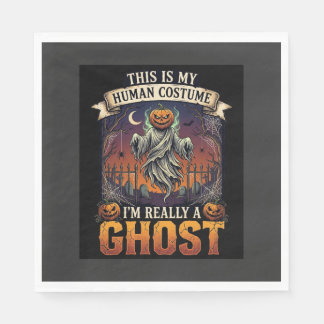 Human Costume Ghost Pumpkin Head Graveyard Spider Napkin