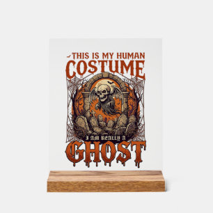 Human Costume Ghost Skeleton Graveyard Moon Hallow Acrylic Sign
