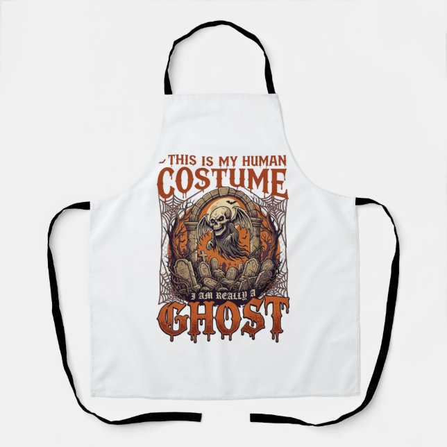Human Costume Ghost Skeleton Graveyard Moon Hallow Apron (Front)