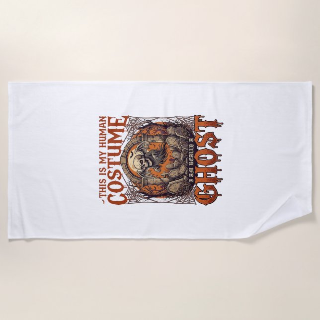 Human Costume Ghost Skeleton Graveyard Moon Hallow Beach Towel (Front)