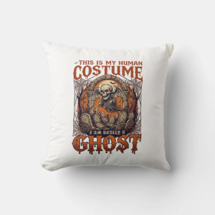Human Costume Ghost Skeleton Graveyard Moon Hallow Throw Pillow