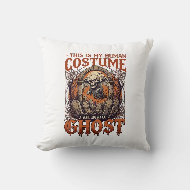 Human Costume Ghost Skeleton Graveyard Moon Hallow Throw Pillow (Front)