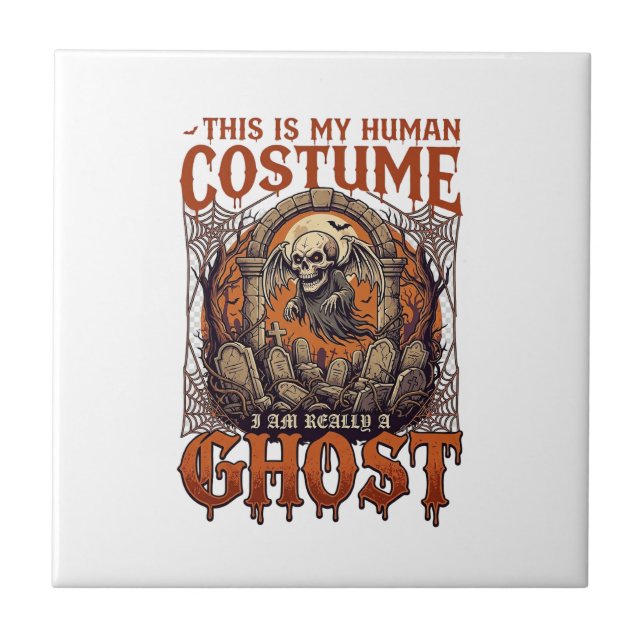 Human Costume Ghost Skeleton Graveyard Moon Hallow Tile (Front)