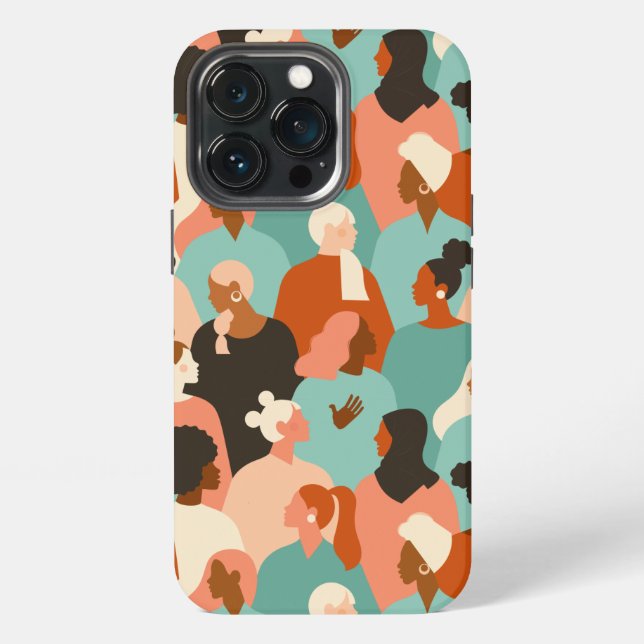 Human Diversity Retro Faces Pattern iPhone Case (Back)