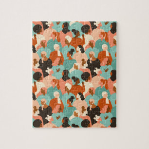 Human Diversity Retro Faces Pattern Jigsaw Puzzle