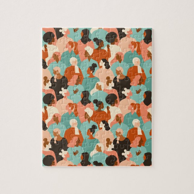 Human Diversity Retro Faces Pattern Jigsaw Puzzle (Vertical)