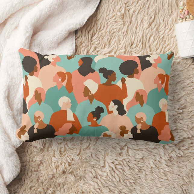 Human Diversity Retro Faces Pattern Lumbar Pillow (Blanket)