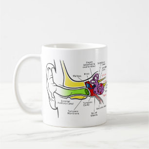 Human Ear Diagram with Cochlear Frequency Mapping Coffee Mug