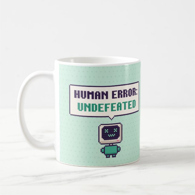 Human Error: Undefeated Funny AI Pixel Mug (Left)