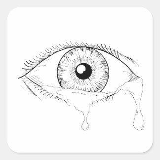 Human Eye Crying Tears Flowing Drawing Square Sticker