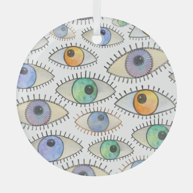 Human Eyes: Watercolor Open Gaze Glass Ornament (Front)