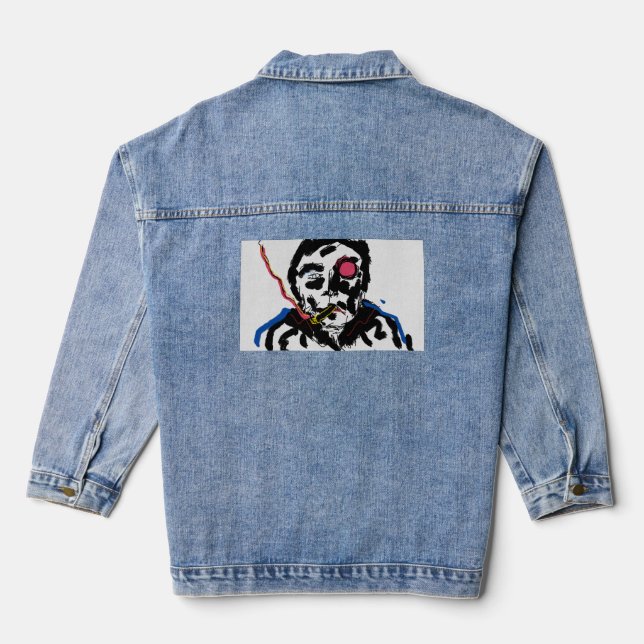 Human face Funky Sketch Denim Jacket (Back)