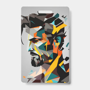 Human face in abstract style badge