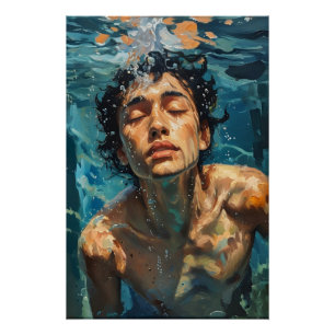 Human figure in the water oil painting art poster