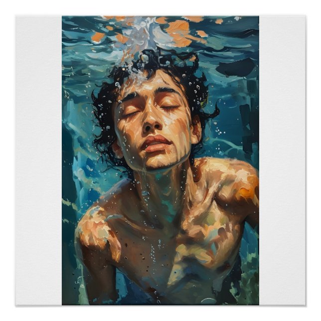 Human figure in the water oil painting art poster (Front)