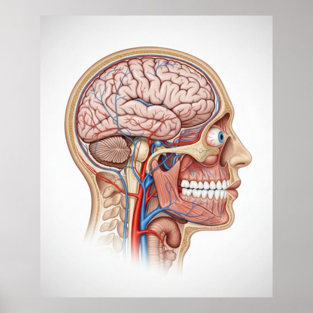 Human Head and Brain Anatomy Science Poster (Devant)