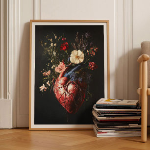 Human Heart Painting Heart Print Vintage Floral An