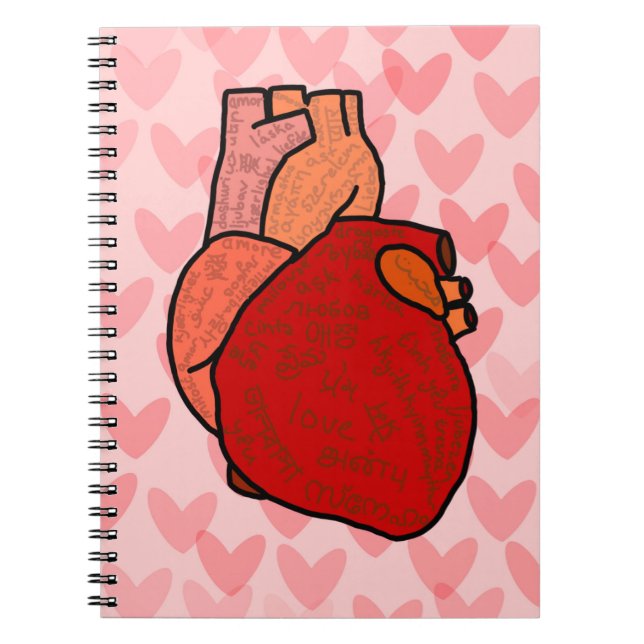 Human Heart with Love in Different Languages  Notebook (Front)