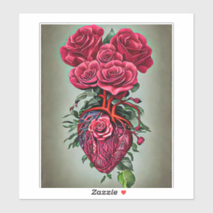 Human Heart with Red rose flowers surreal art