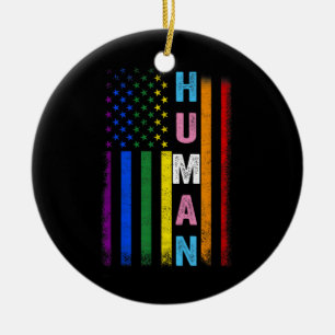 Human LGBT American Flag LGBTQ Rainbow Pride Month Ceramic Ornament