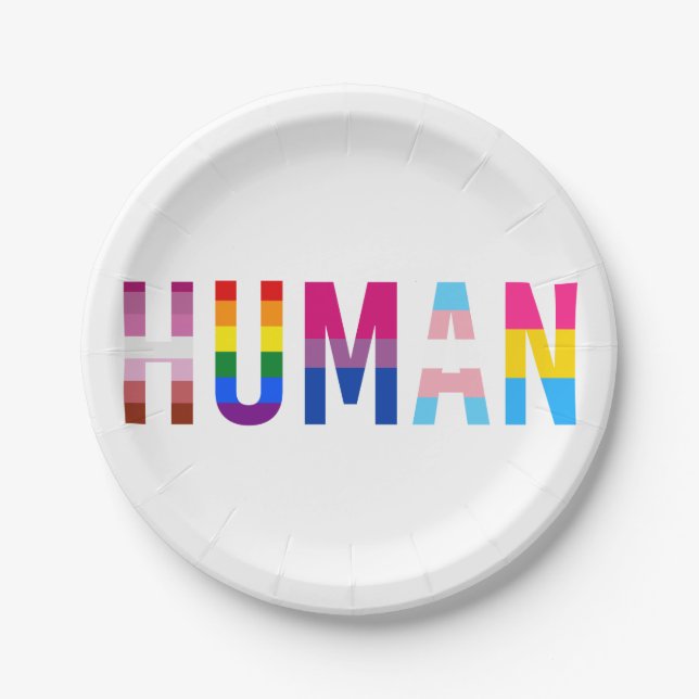 HUMAN LGBT Flag Gay Pride Month Transgender Paper Plate (Front)