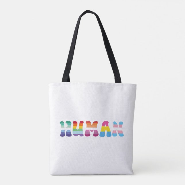 Human pride rainbow colours gay trans pan lesbian tote bag (Back)