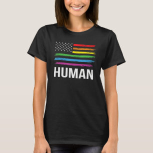 HUMAN Rainbow LGBT Flag Gay Pride Month Lesbian T-Shirt