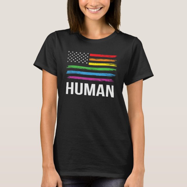 HUMAN Rainbow LGBT Flag Gay Pride Month Lesbian T-Shirt (Front)