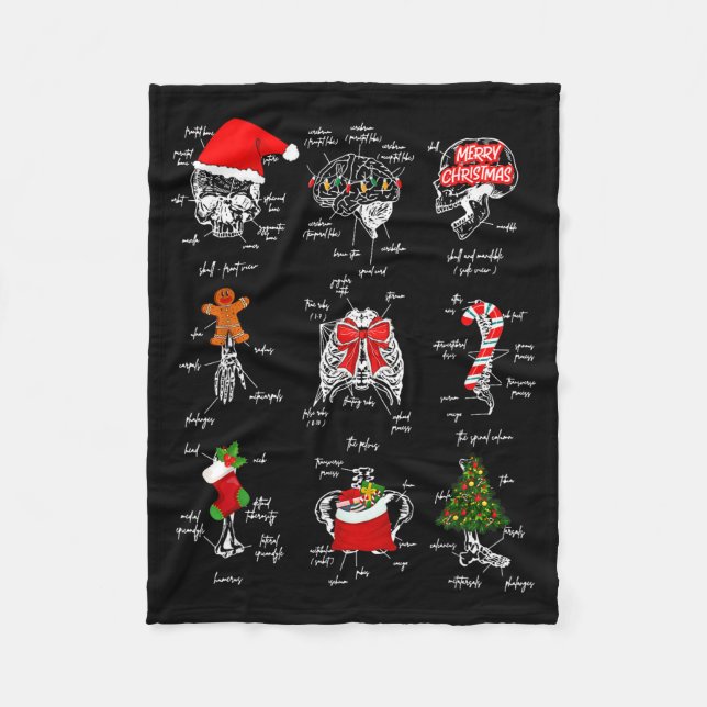 Human Skeleton Anatomy Christmas Medical Student X Fleece Blanket (Front)