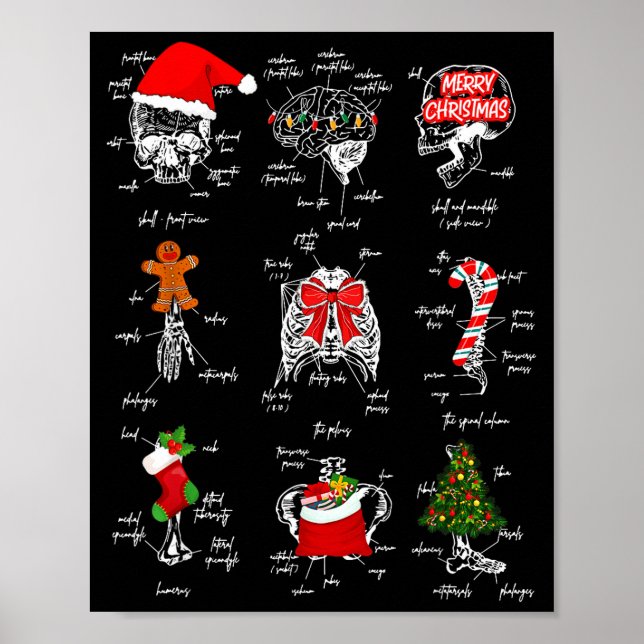 Human Skeleton Anatomy Christmas Medical Student X Poster (Front)
