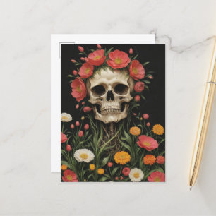 Human Skeleton in Flowers Postcard