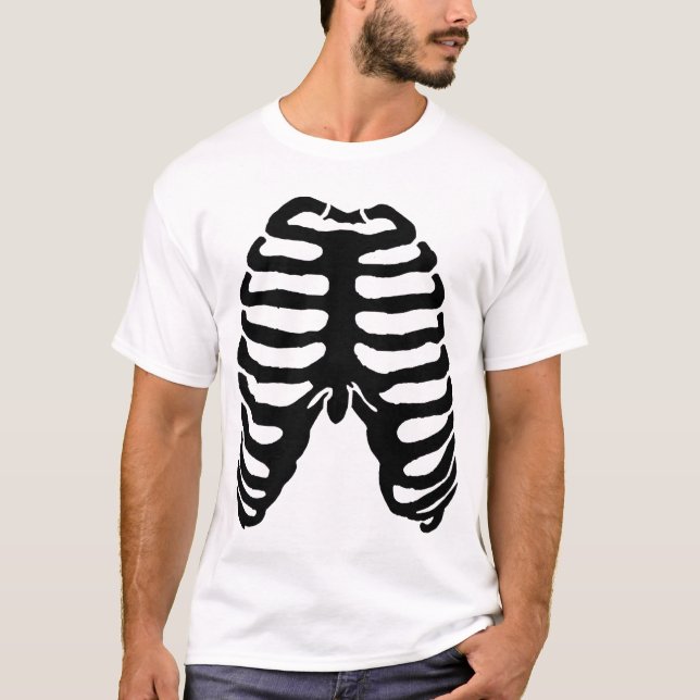 Human Skeleton Ribcage Black T-Shirt (Front)
