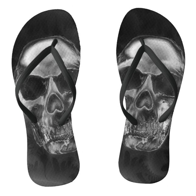 Human Skull Black Smoke Grunge Flip Flops (Footbed)