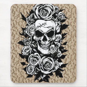 Human Skull Roses Goth Original ink drawing Art  Mouse Pad