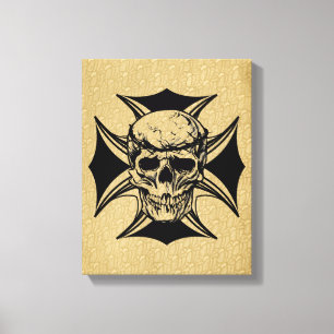 Human Skull thorn crown cross illustration art Canvas Print