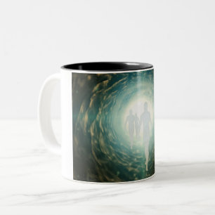 Human souls in a tunnel of light Two-Tone coffee mug