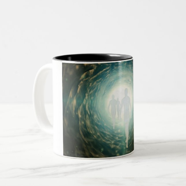 Human souls in a tunnel of light Two-Tone coffee mug (Front Left)