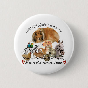 Humane Society All God's Creatures Animal Support 2 Inch Round Button