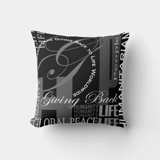 Humanitarian Black & White Graffiti #2 Throw Pillow (Front)