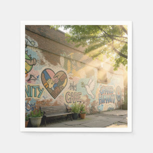 Humanity Symbolic Graffiti On Brick Wall Mural Napkin